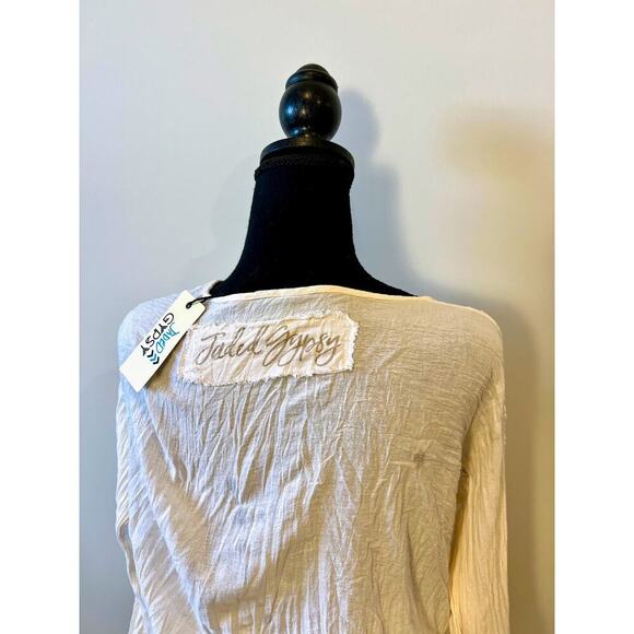Jaded Gypsy WC Crop Top in White OS Long Sleeve Tasseled Tie Front Embroidered - Picture 3 of 4